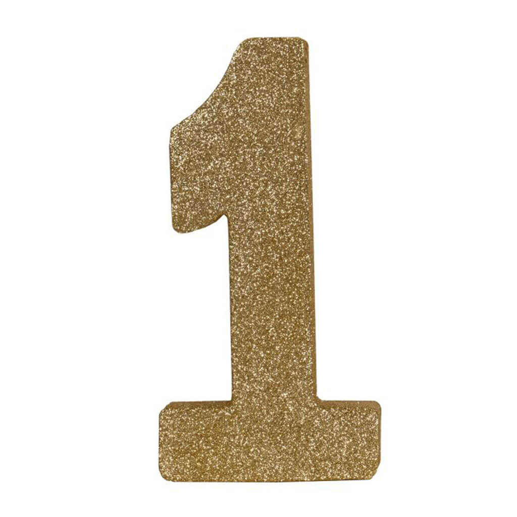 3-D Glittered &quot;1&quot; Centerpiece Gold, 8in x 4in x 1in