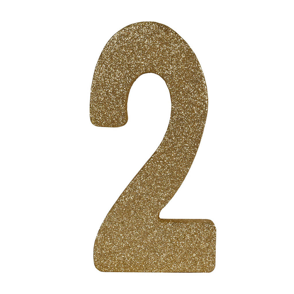 3-D Glittered &quot;2&quot; Centerpiece Gold, 8in x 4in x 1in