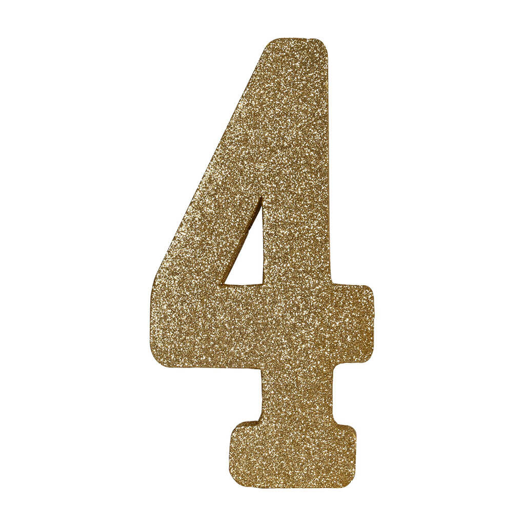 3-D Glittered &quot;4&quot; Centerpiece Gold, 8in x 4in x 1in