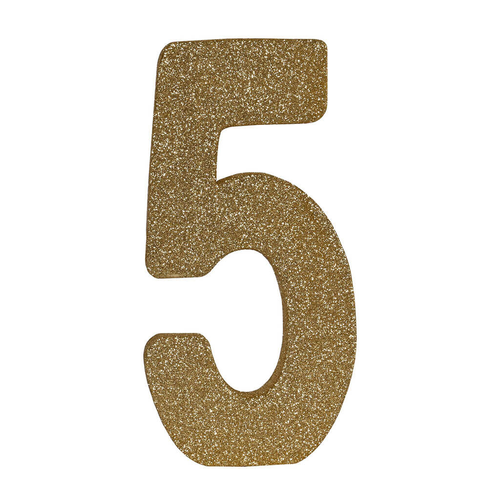 3-D Glittered &quot;5&quot; Centerpiece Gold, 8in x 4in x 1in