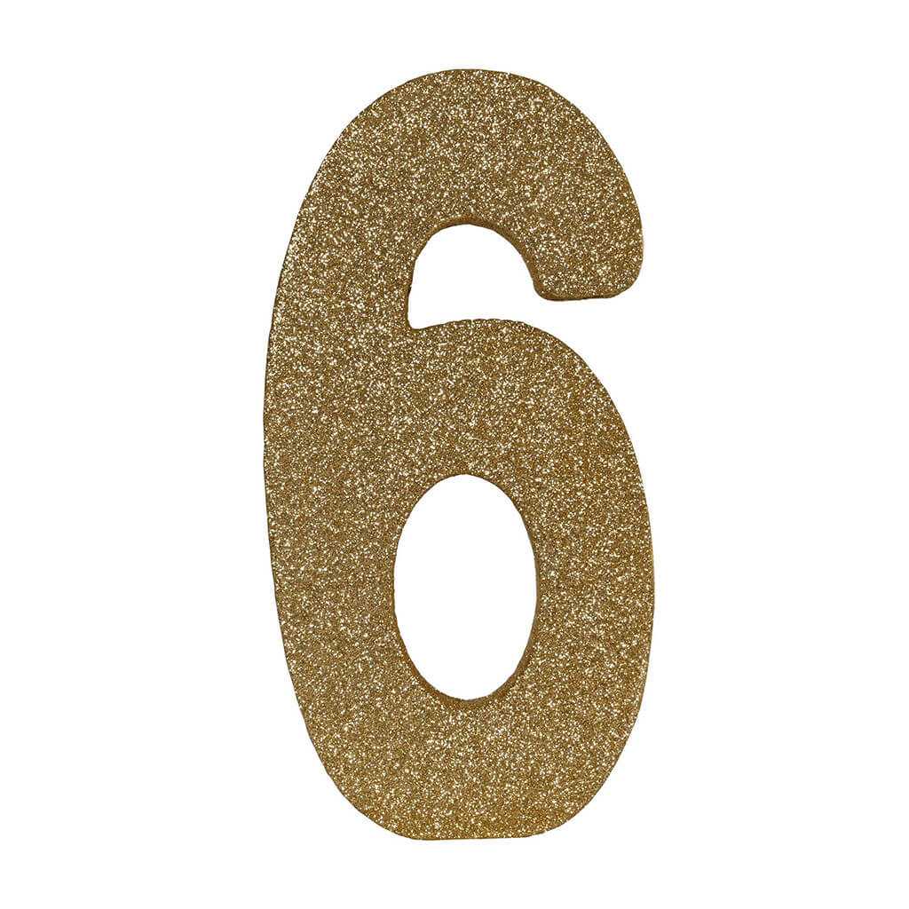 3-D Glittered &quot;6&quot; Centerpiece Gold, 8in x 4in x 1in