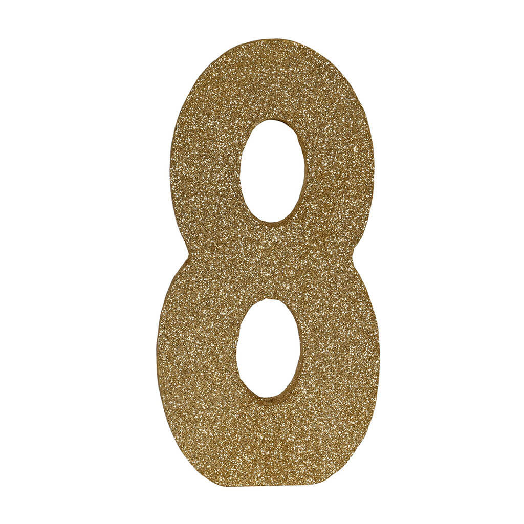 3-D Glittered &quot;8&quot; Centerpiece Gold, 8in x 4in x 1in