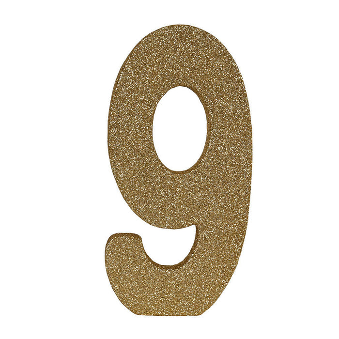 3-D Glittered "9" Centerpiece Gold, 8in x 4in x 1in