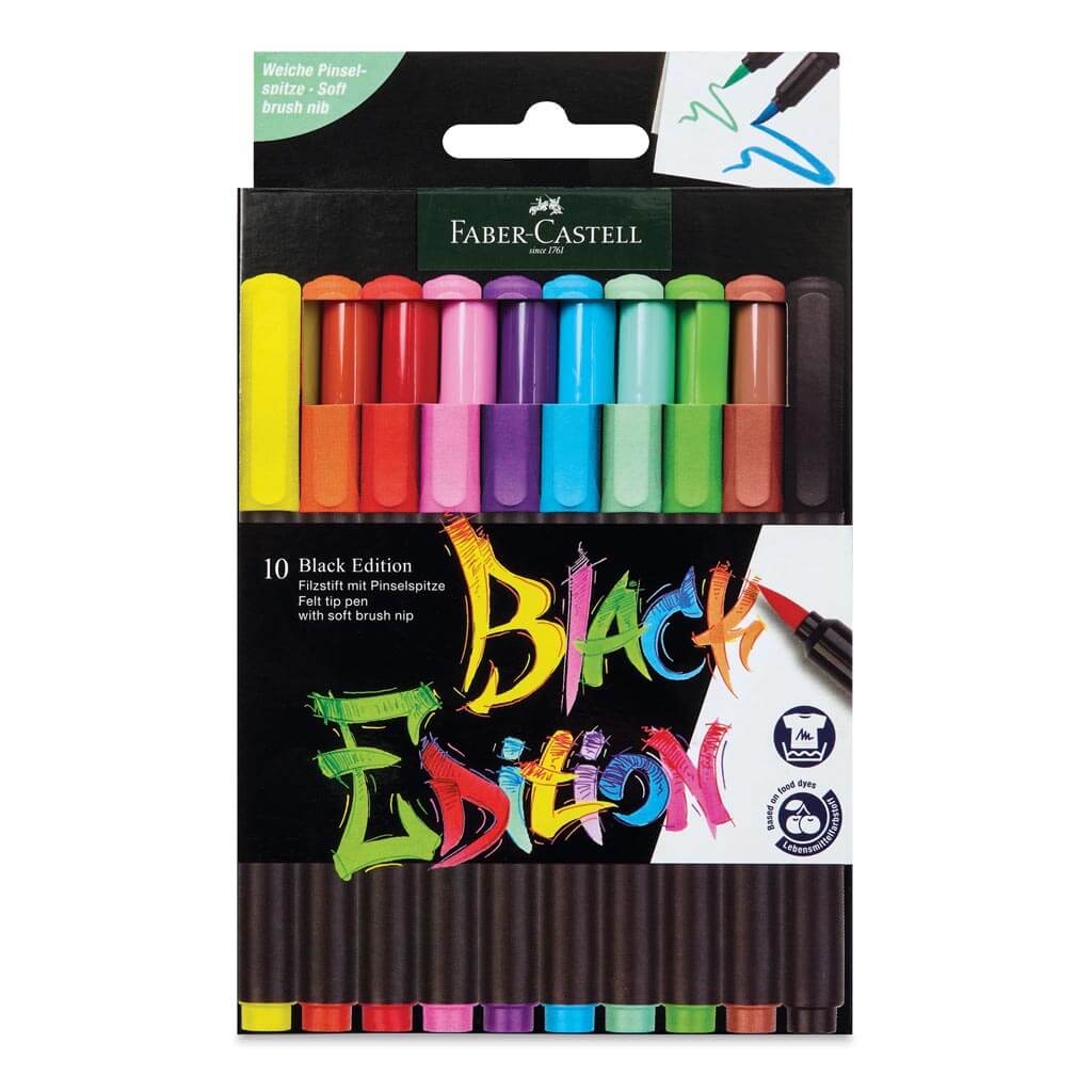 Felt Tip Brush Pen Black Edition 10ct, Box