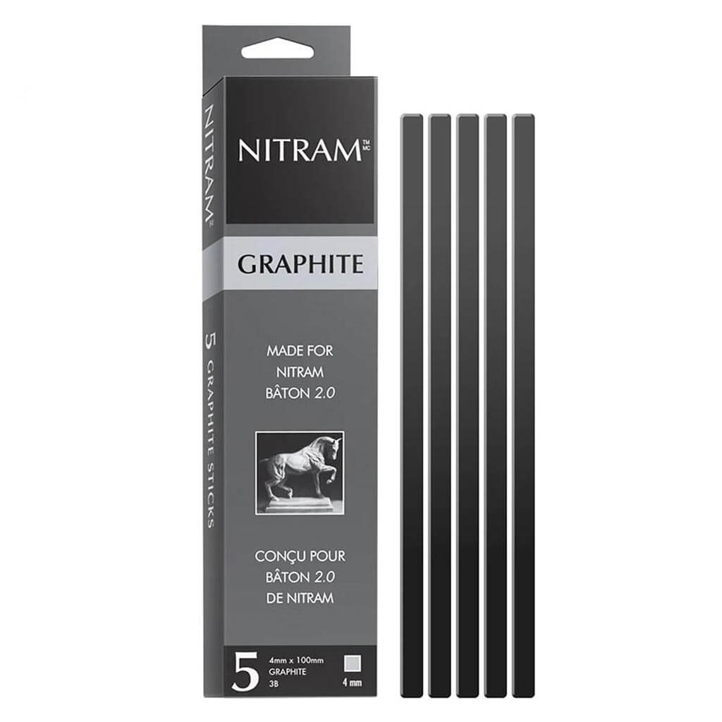 Nitram Baton &amp; Mignonettes (Baton Refills), Graphite Sticks 3B 4mm, 5/Pkg