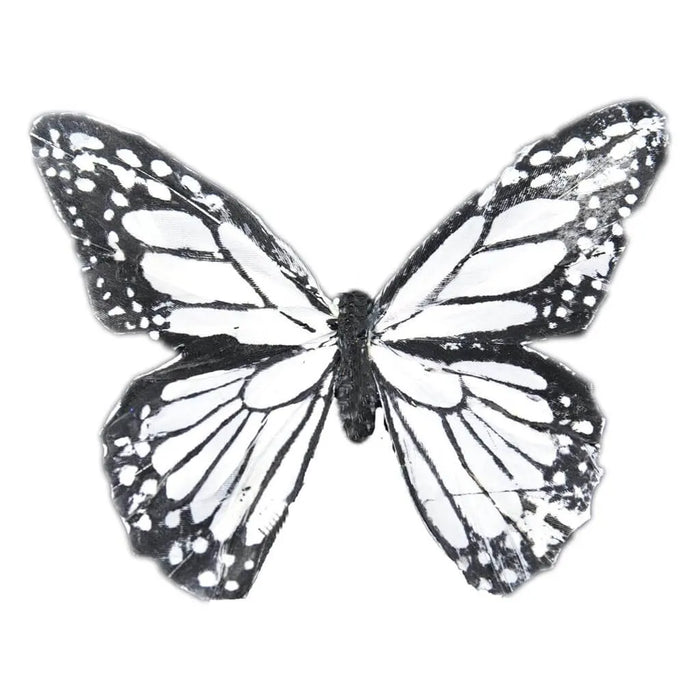 Touch of Nature 5in Black/White Feather Butterfly on wire