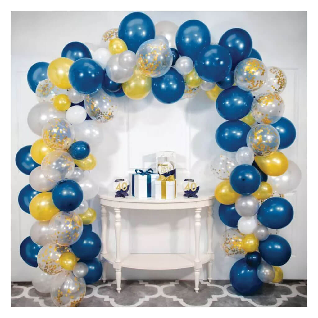 Large Navy Blue and Gold Balloon Arch Kit, 12in