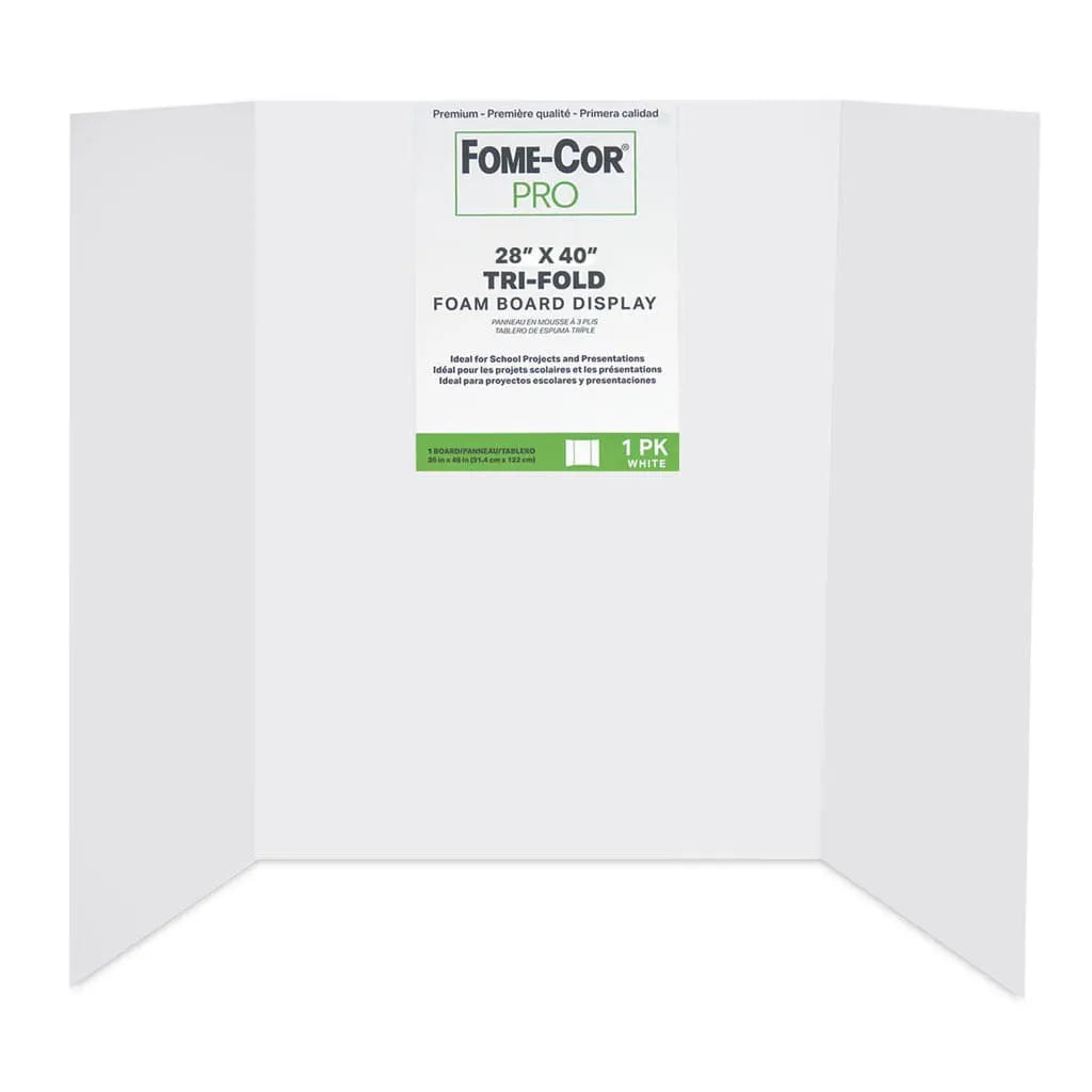Display Board  3/16in Tri-Fold, White, 28in x 40in