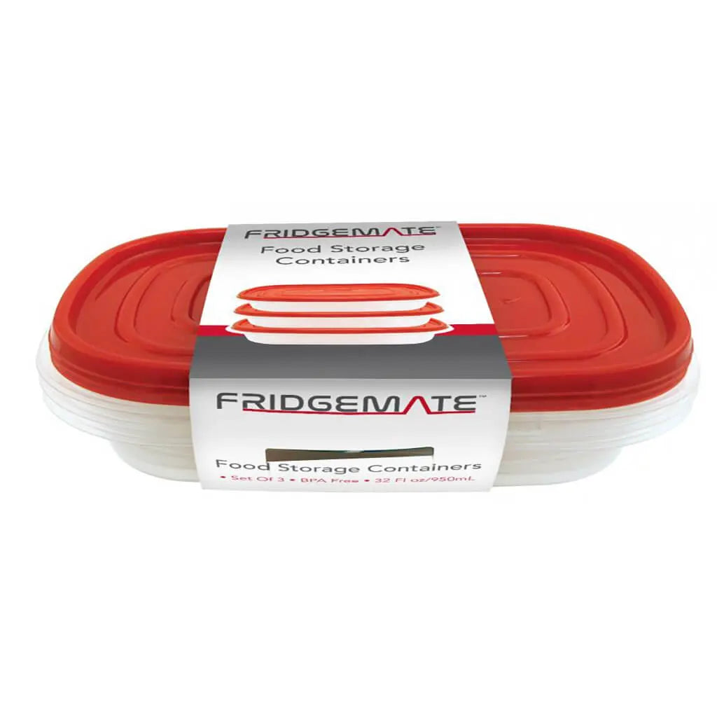 FridgeMate 3pk Plastic Rrect Storage Container 30oz 9.75in x 6.5in x 2in