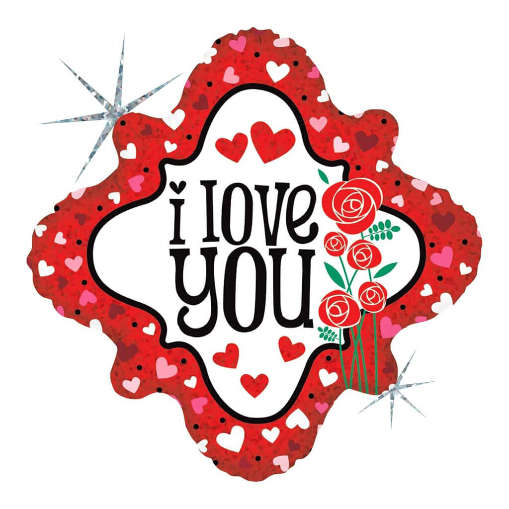 I Love You Hearts &amp; Roses Diamond Foil Balloon, 18in