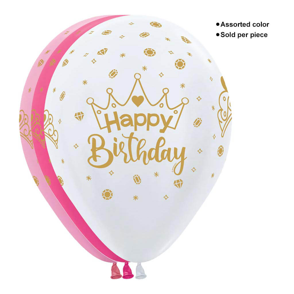 Happy Birthday Crowns Latex Balloon, 11in