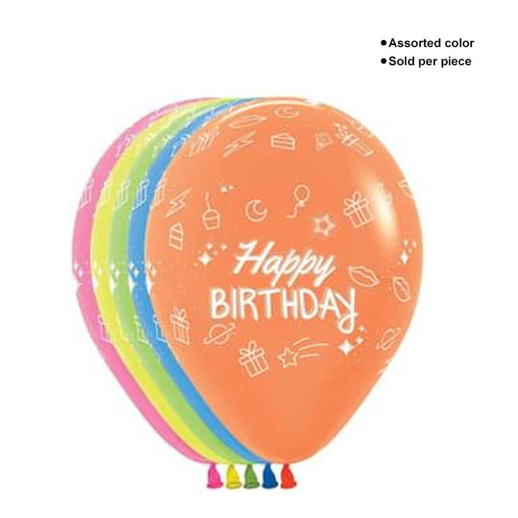 Happy Birthday Neon Party Latex Balloon, 11in