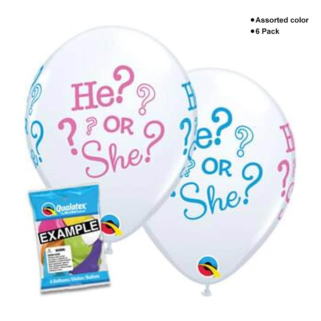 He or She Latex Balloon 11in, 6ct