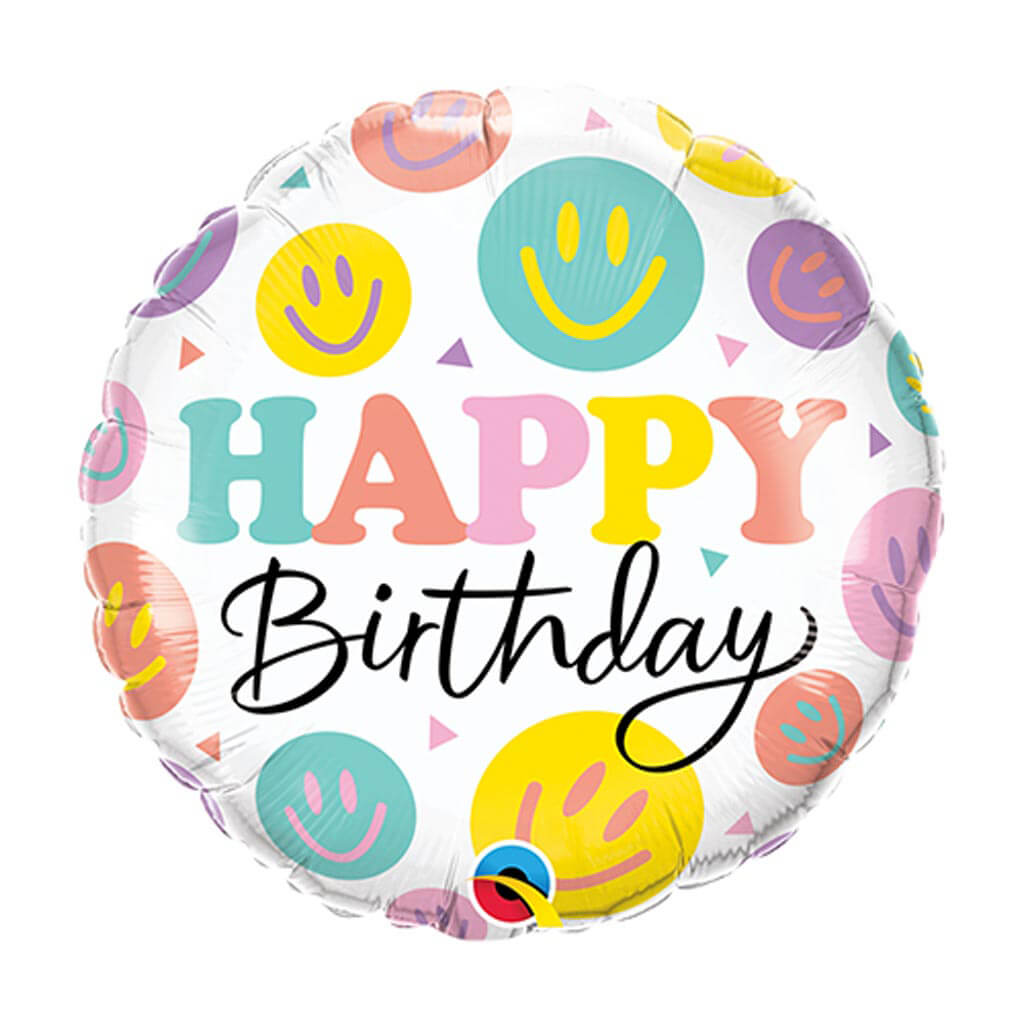 Birthday Colorful Smiles Foil Balloon, 18in