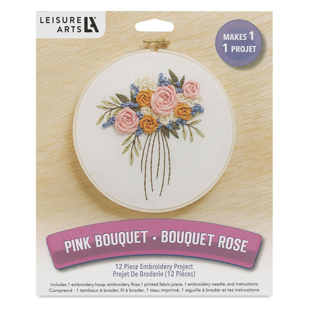 Leisure Arts Embroidery Kit 6in, Pink Bouquet