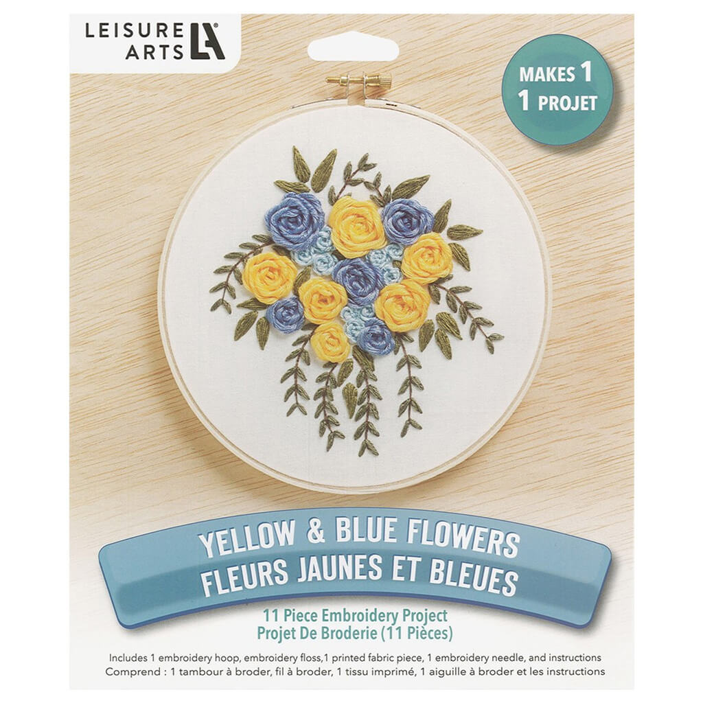 Leisure Arts Embroidery Kit 6in, Yellow &amp; Blue Flowers