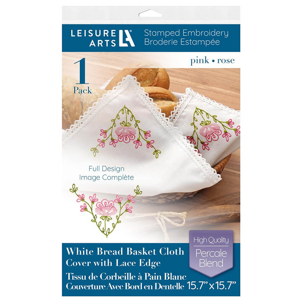 Leisure Arts Bread &amp; Basket Stamp Embroidery Cloth 15.7in x 15.7in, Pink