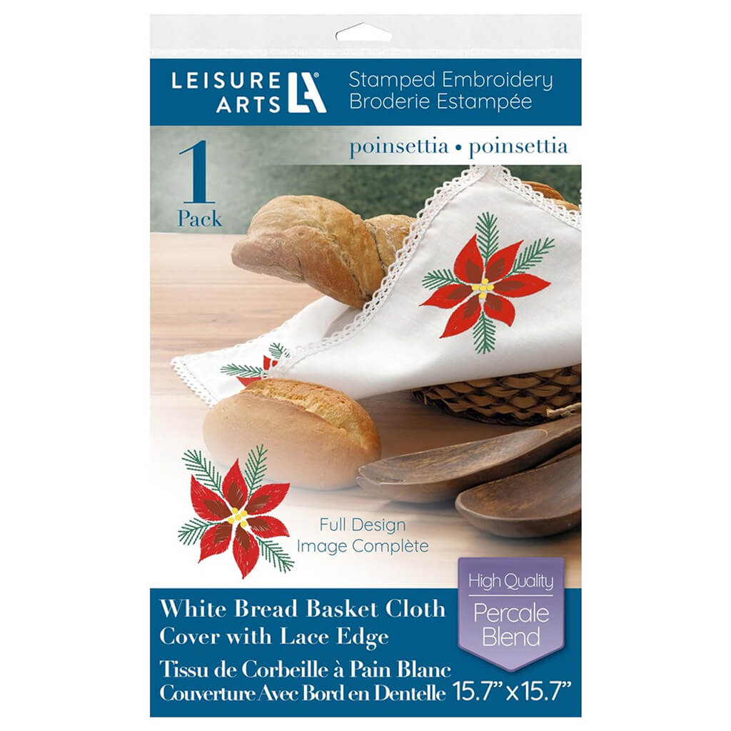 Leisure Arts Bread &amp; Basket Cloth 15.7in x 15.7in, Poinsettia