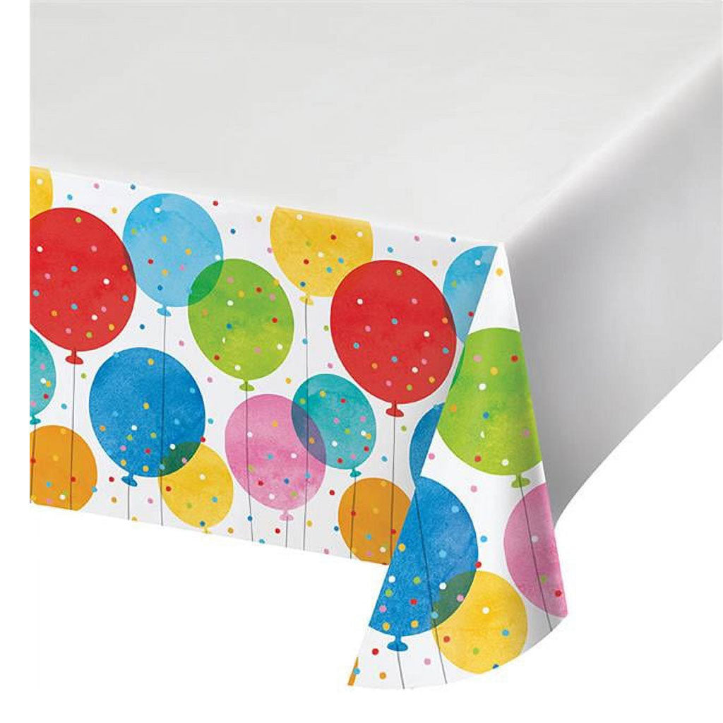 Confetti Balloons Plastic Tablecover, 48in x 88in