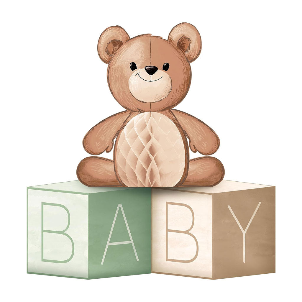 Baby Blocks with Honeycomb Teddy Bear Centerpiece