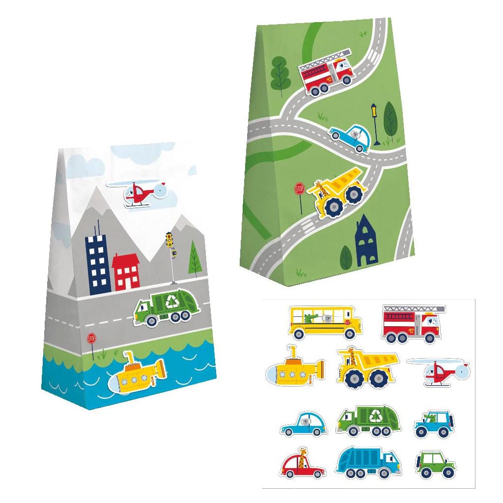 Transportation Time Paper Treat Bags, 8ct