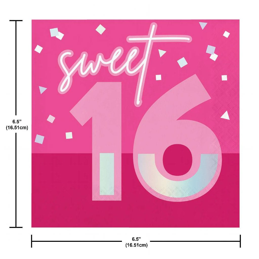 Sweet 16 Foil Pink Lunch Napkin, 16ct