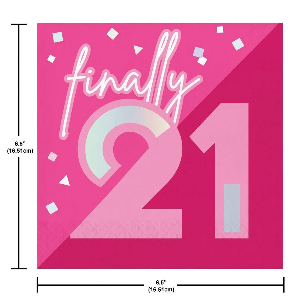 Finally 21 Foil Pink Lunch Napkin, 16ct