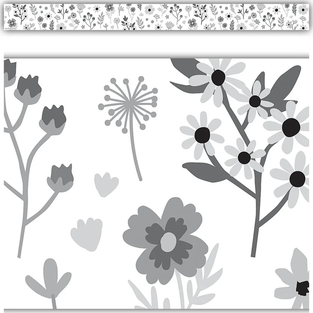 Black and White Floral Straight Border Trim