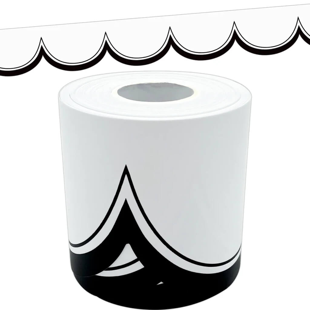 White with Black Scalloped Die-Cut Rolled Border Trim