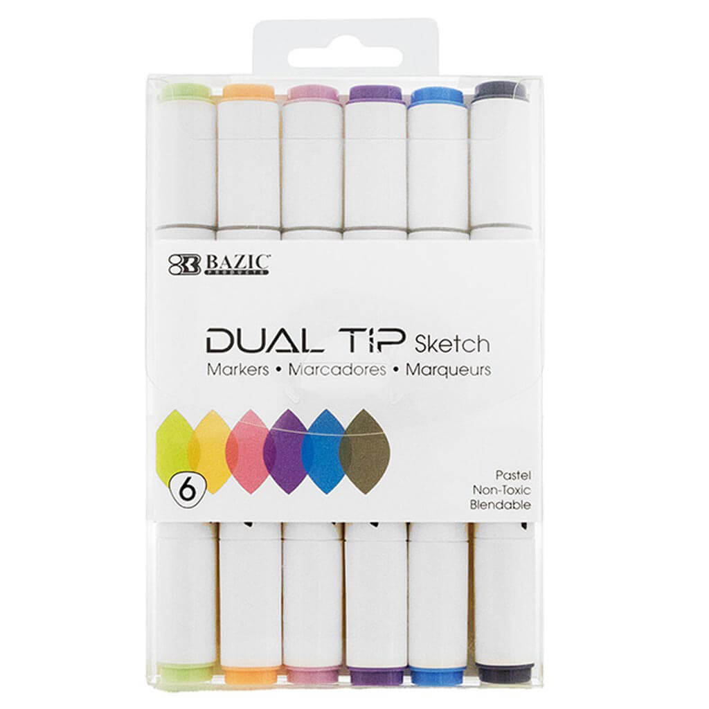 6 Pastel Colors Dual Tip Sketch Markers