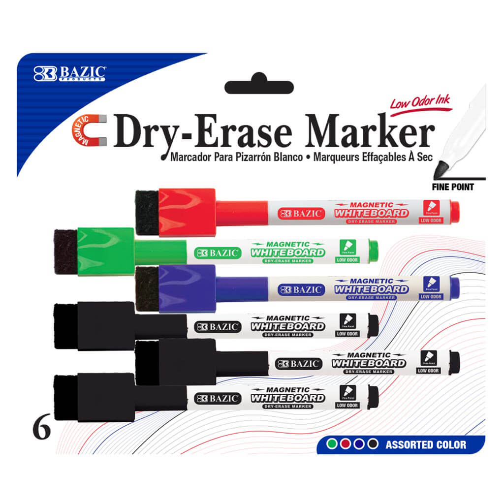 Assorted Colors Magnetic Dry-Erase Markers 6pk