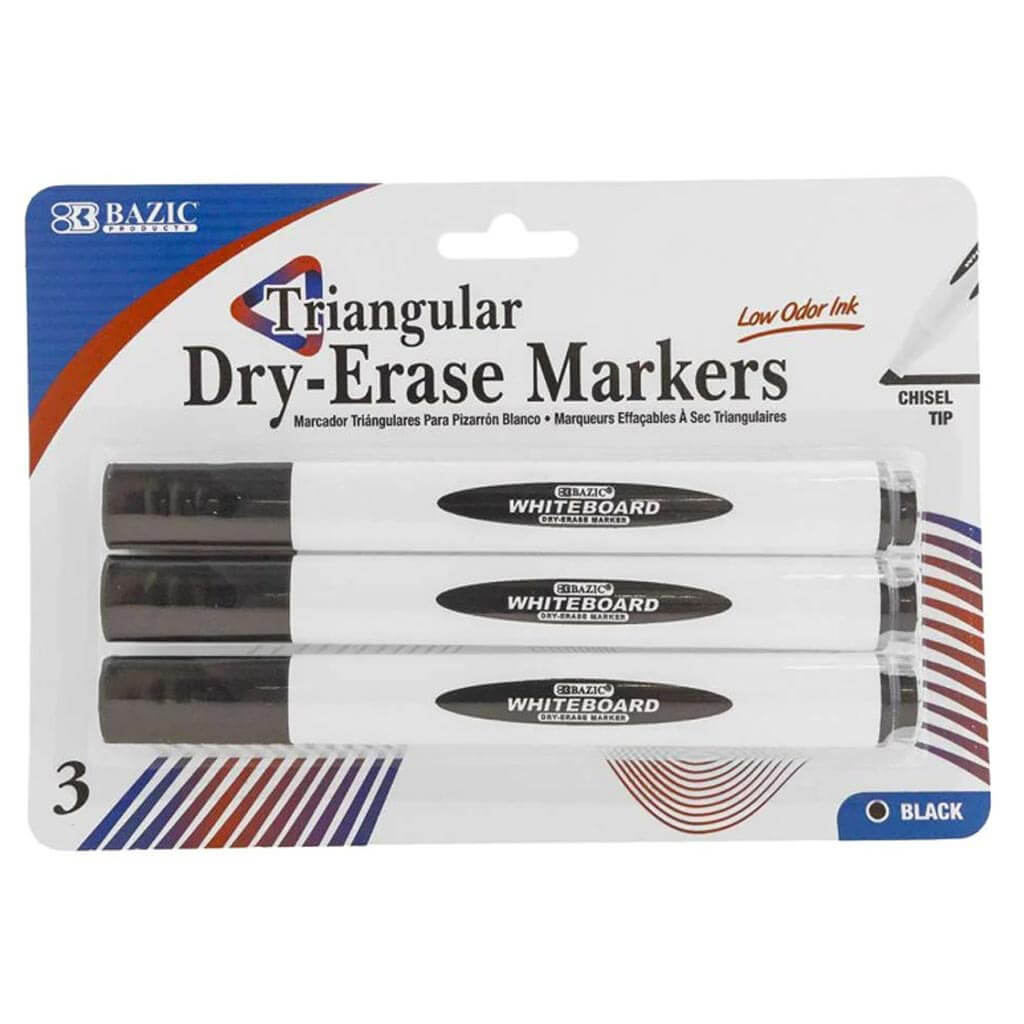 Black Colors Chisel Tip Triangle Dry-Erase Markers 3Pk