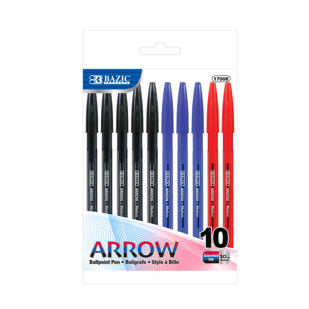 Arrow Assorted Color Stick Pen, 10pk