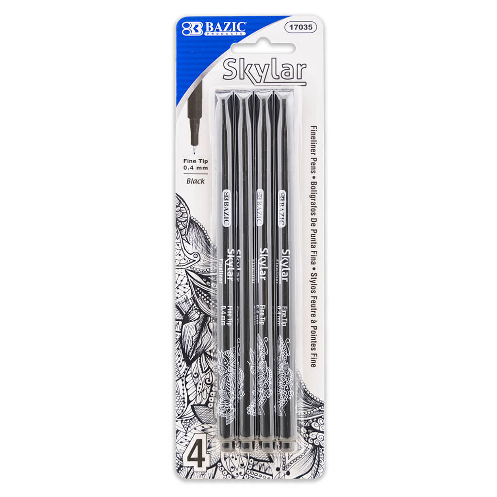 Skylar 0.4 mm Black Fineliner Pen 4pk