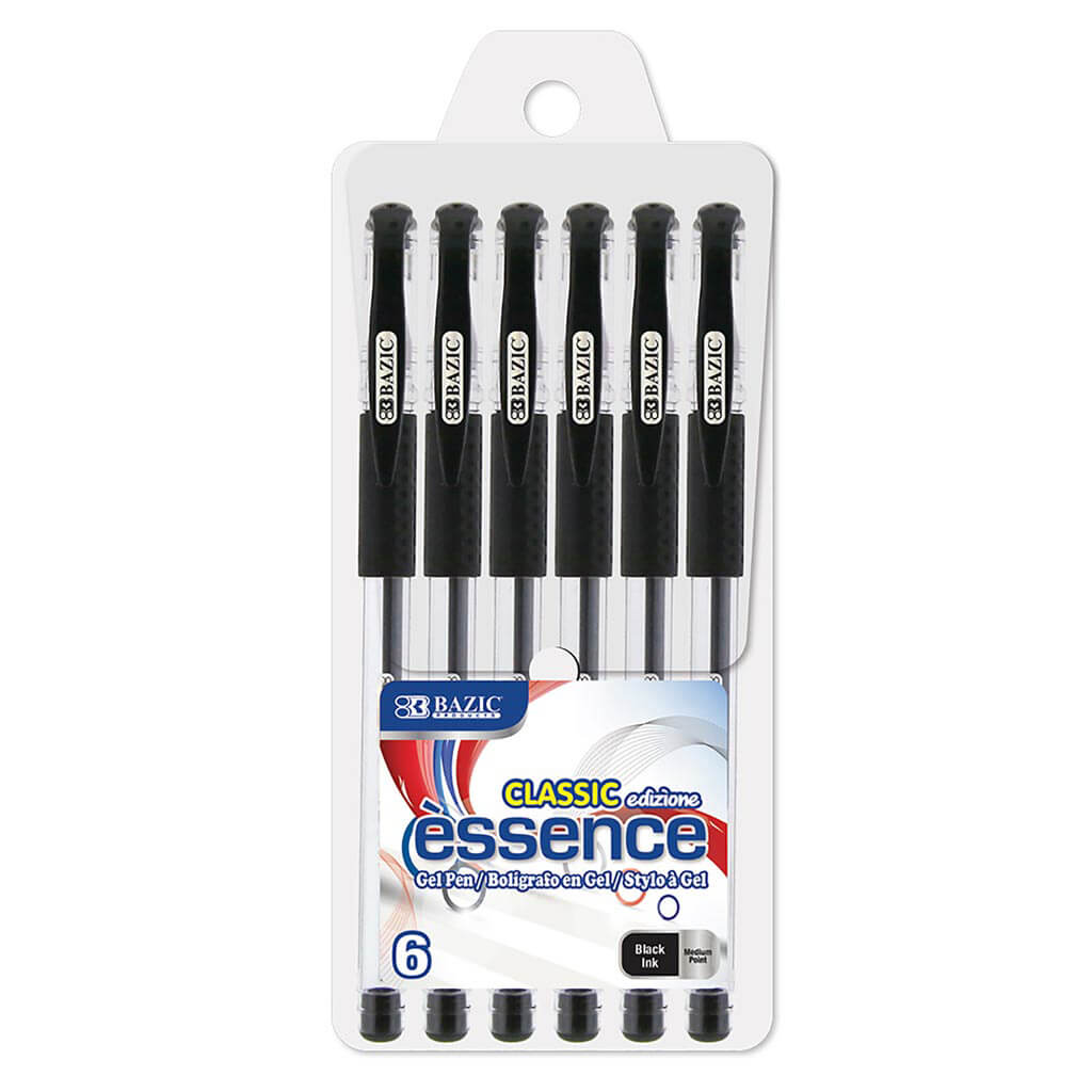 Essence Black Gel Pen with Cushion Grip, 6pk