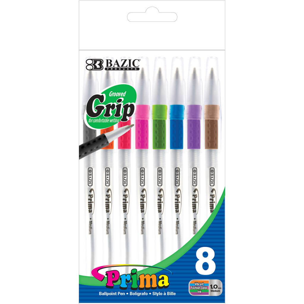 Prima Stick Pen with Cushion Grip, 8 Color