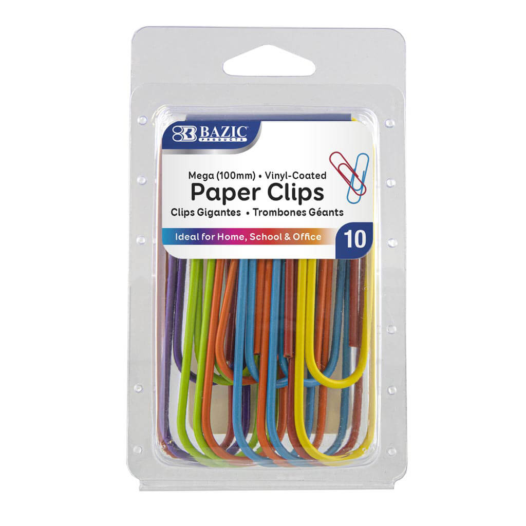 Mega 100mm Color Paper Clips 10pk