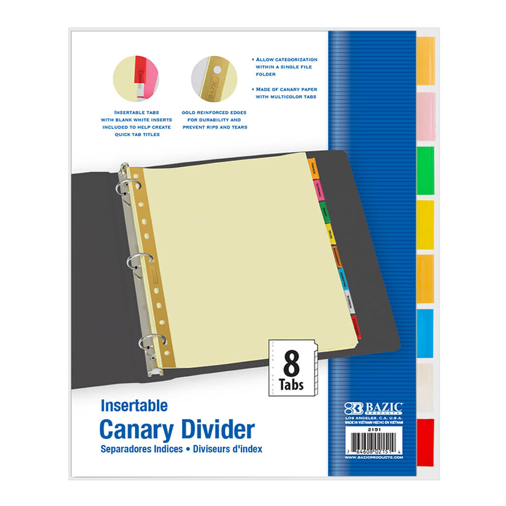 Canary Paper Dividers with 8-Insertable Color Tabs