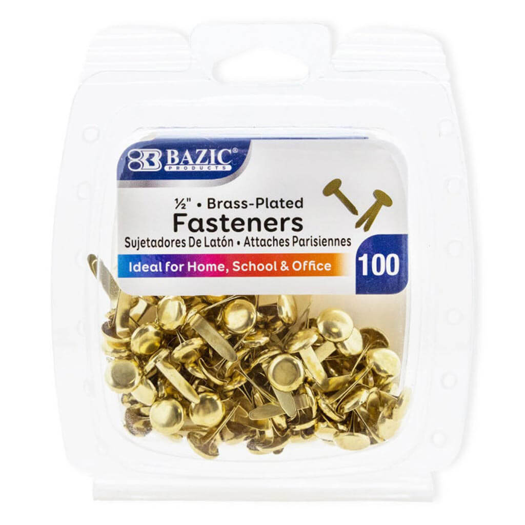 Brass-Plated Fasteners 1/2in, 100pk