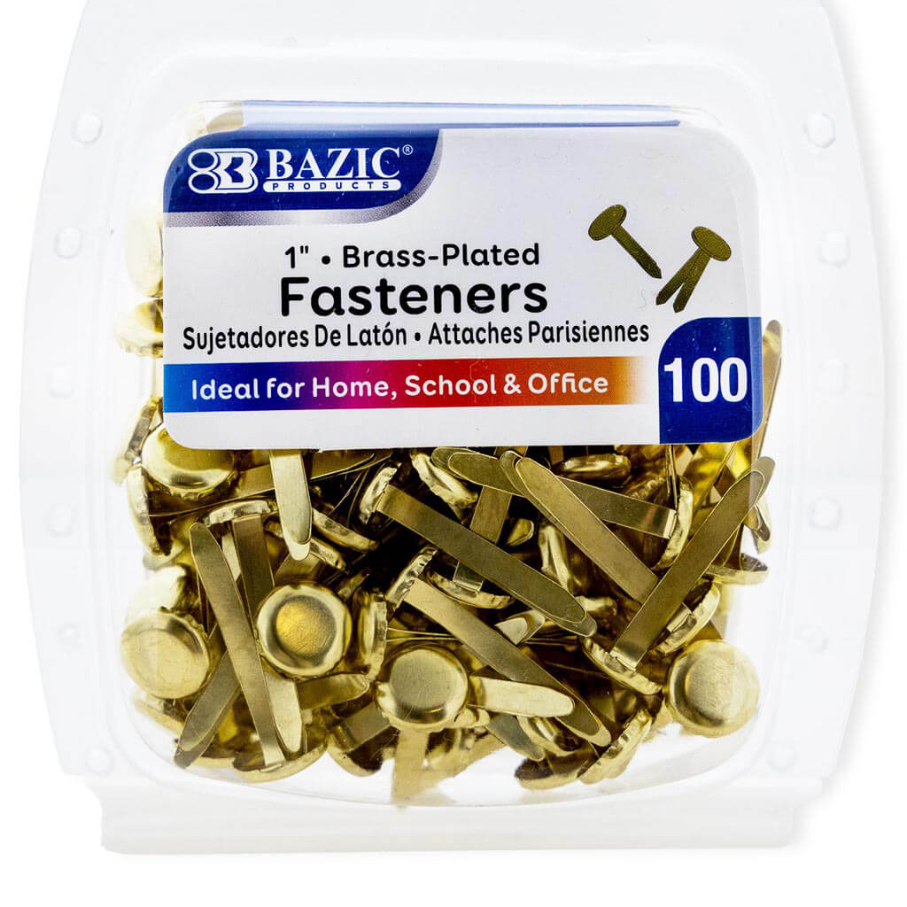 Brass-Plated Fasteners 1in, 100pk