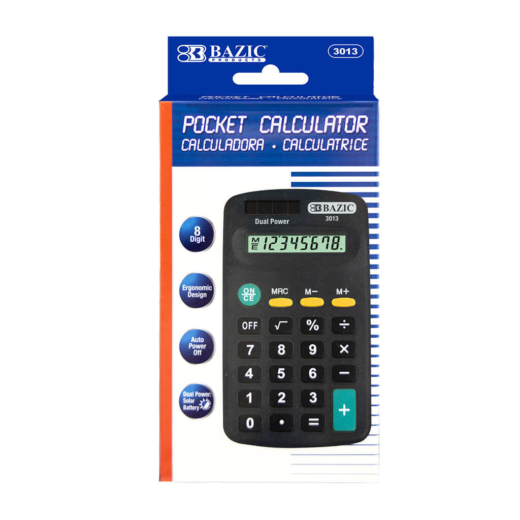 8-Digit Dual Power Pocket Size Calculator, Black