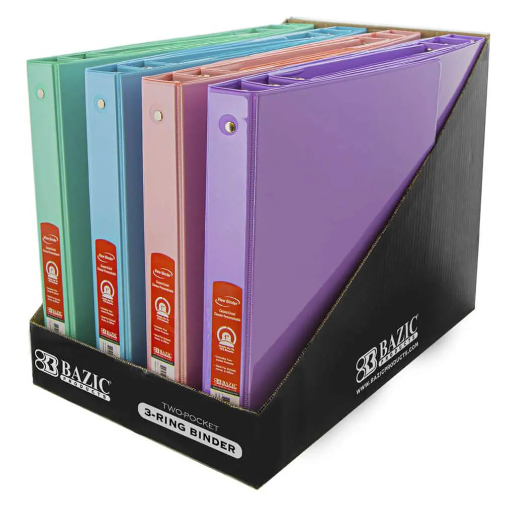 1" Pastel Color 3-Ring View Binder with 2-Pockets