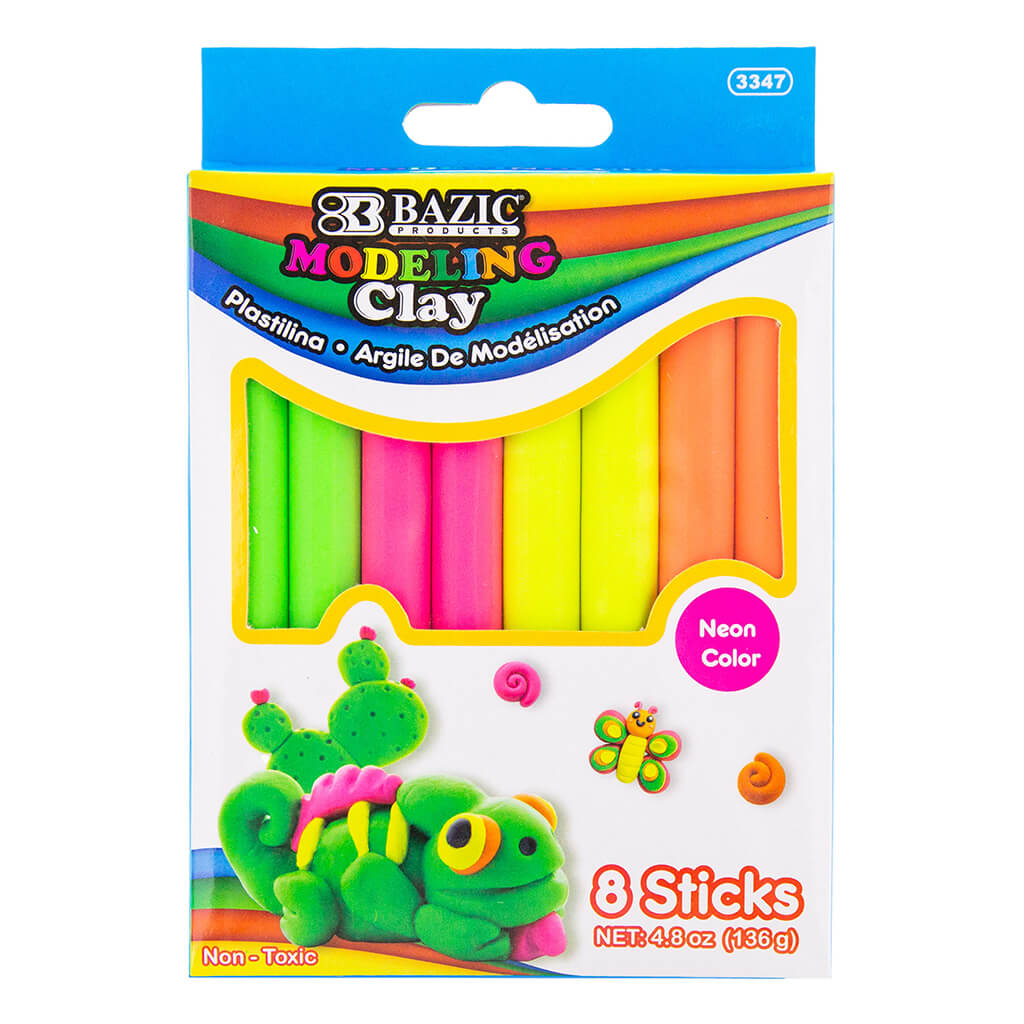 4 Fluorescent Color Modeling Clay Sticks, 4.8oz 136g