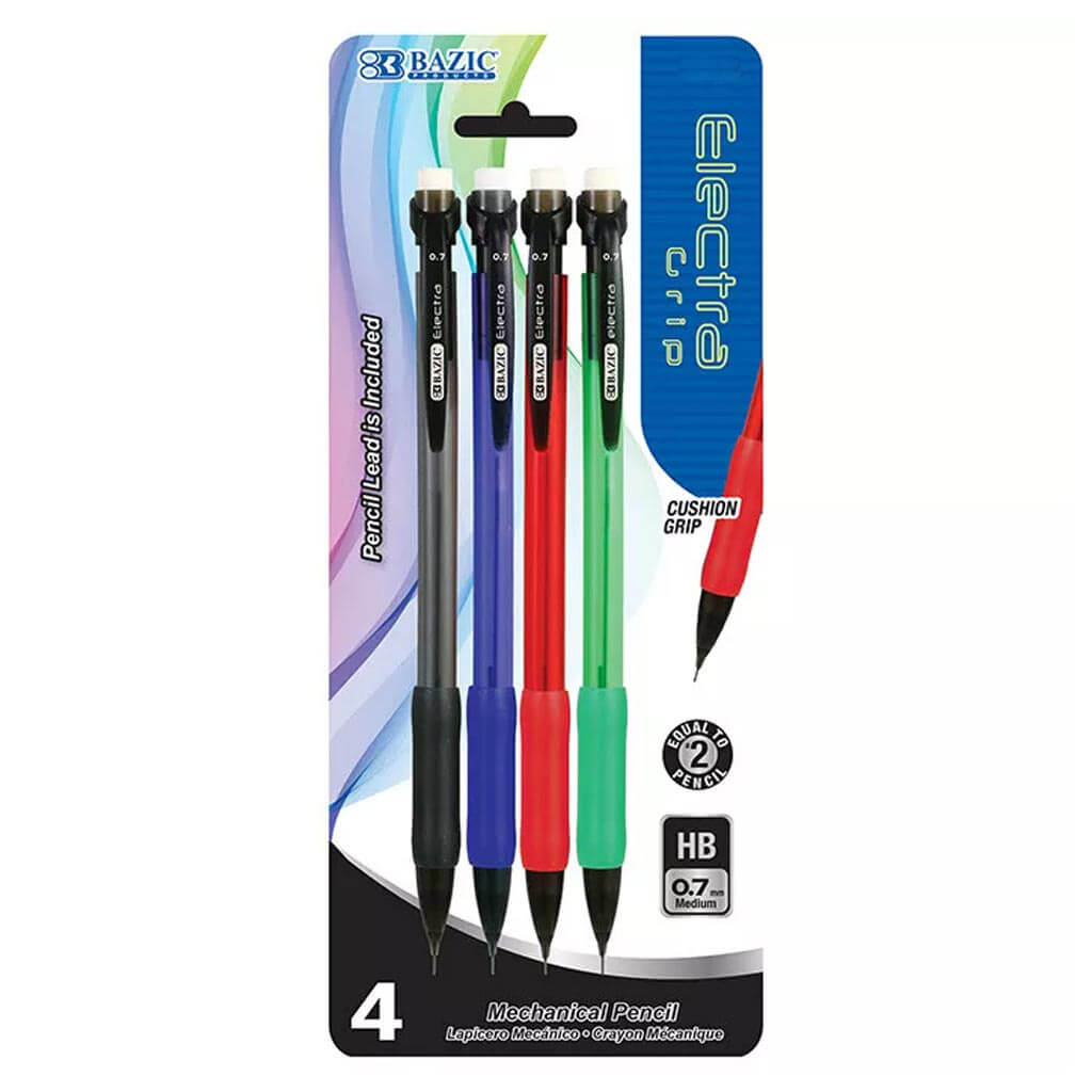 Electra Mechanical Pencil with Grip 0.7 mm, 4Pk