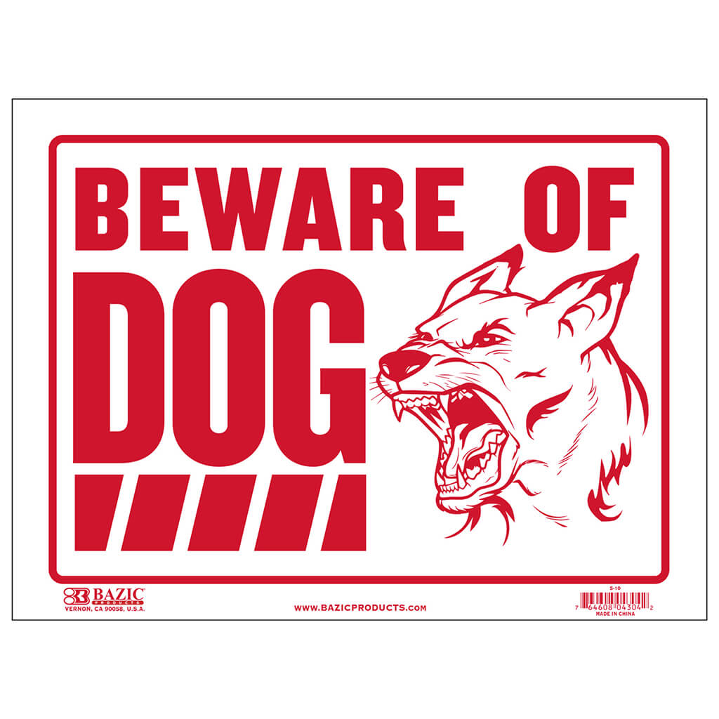 Beware of Dog Sign, 9in x 12in