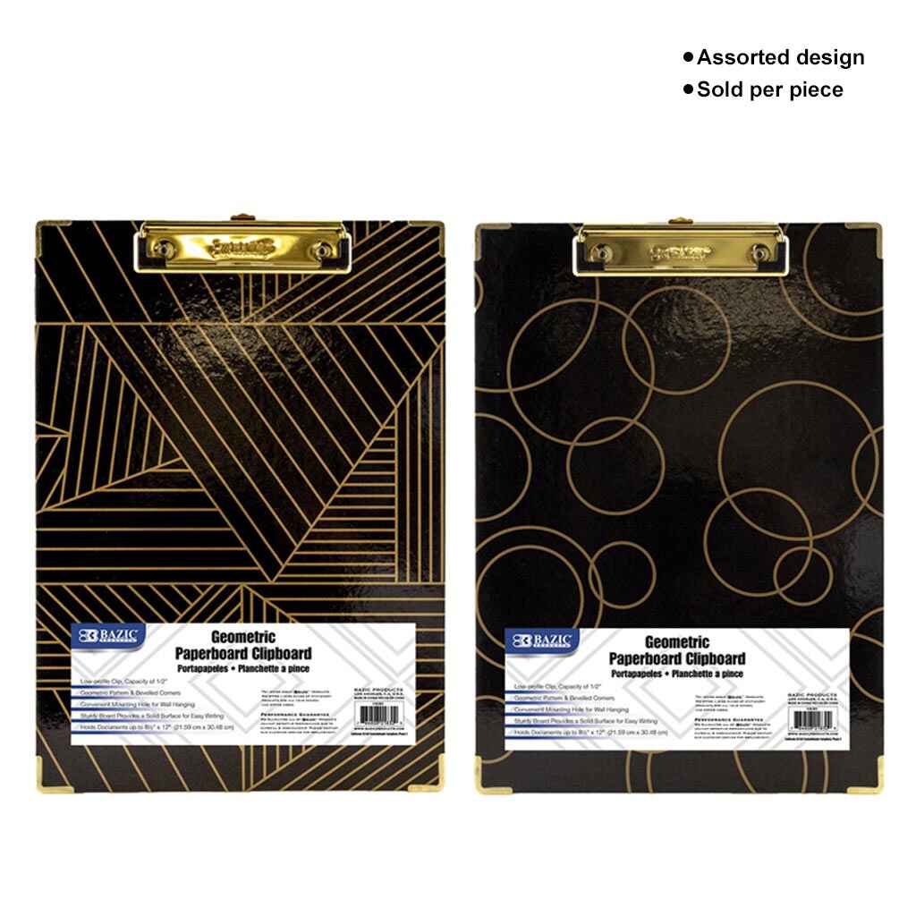 Standard Size Geometric Paperboard Clipboard with Gold Low Profile Clip