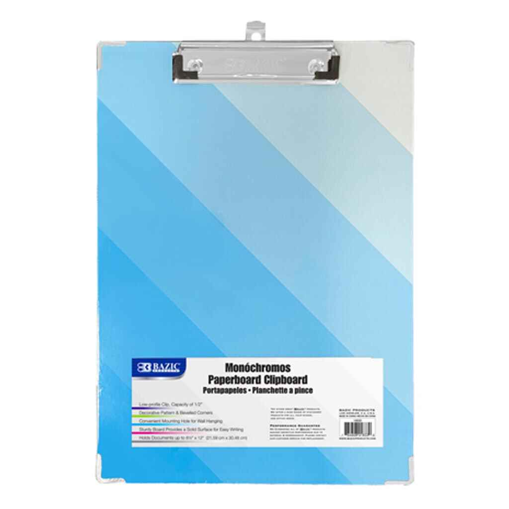 Standard Size Monochromos Paperboard Clipboard with Low Profile Clip