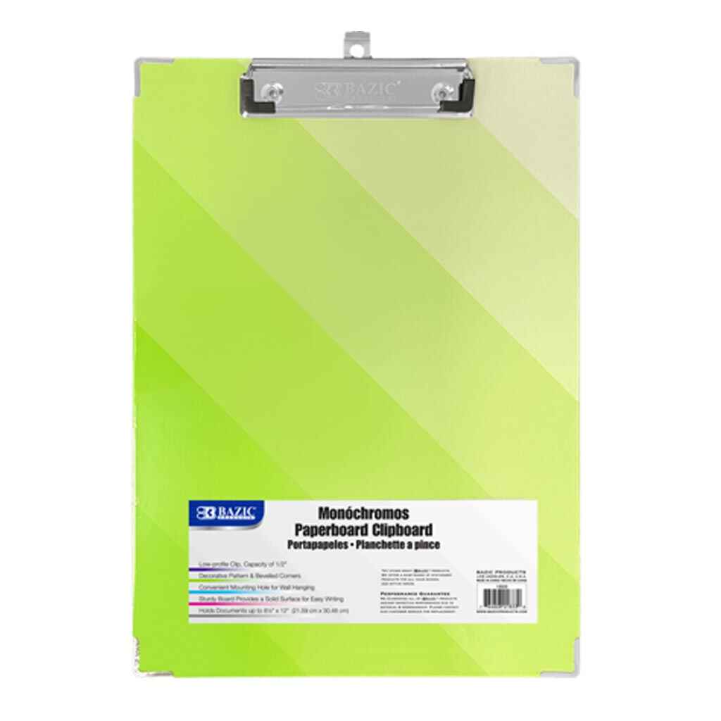 Standard Size Monochromos Paperboard Clipboard with Low Profile Clip