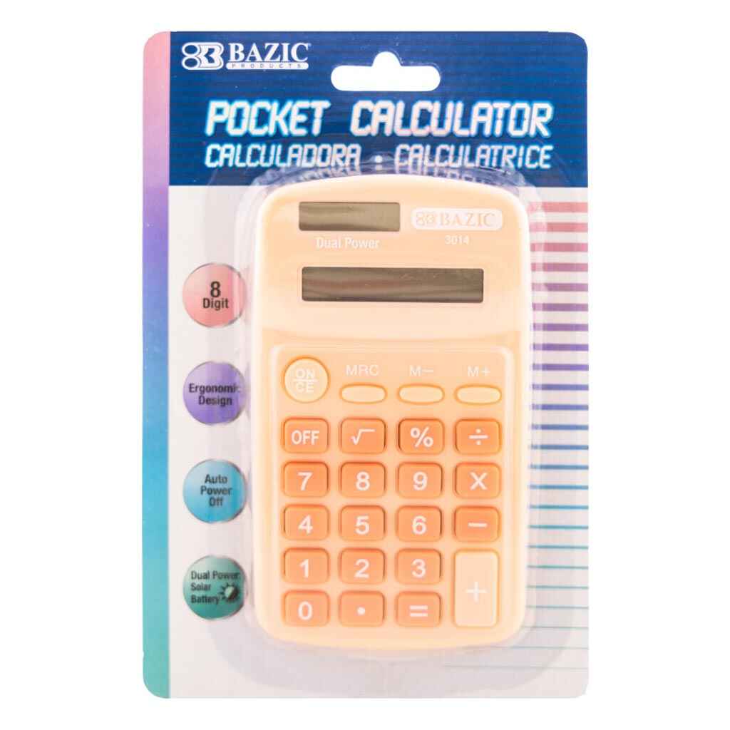 8-Digit Dual Power Pocket Size Calculator, Pastel Color