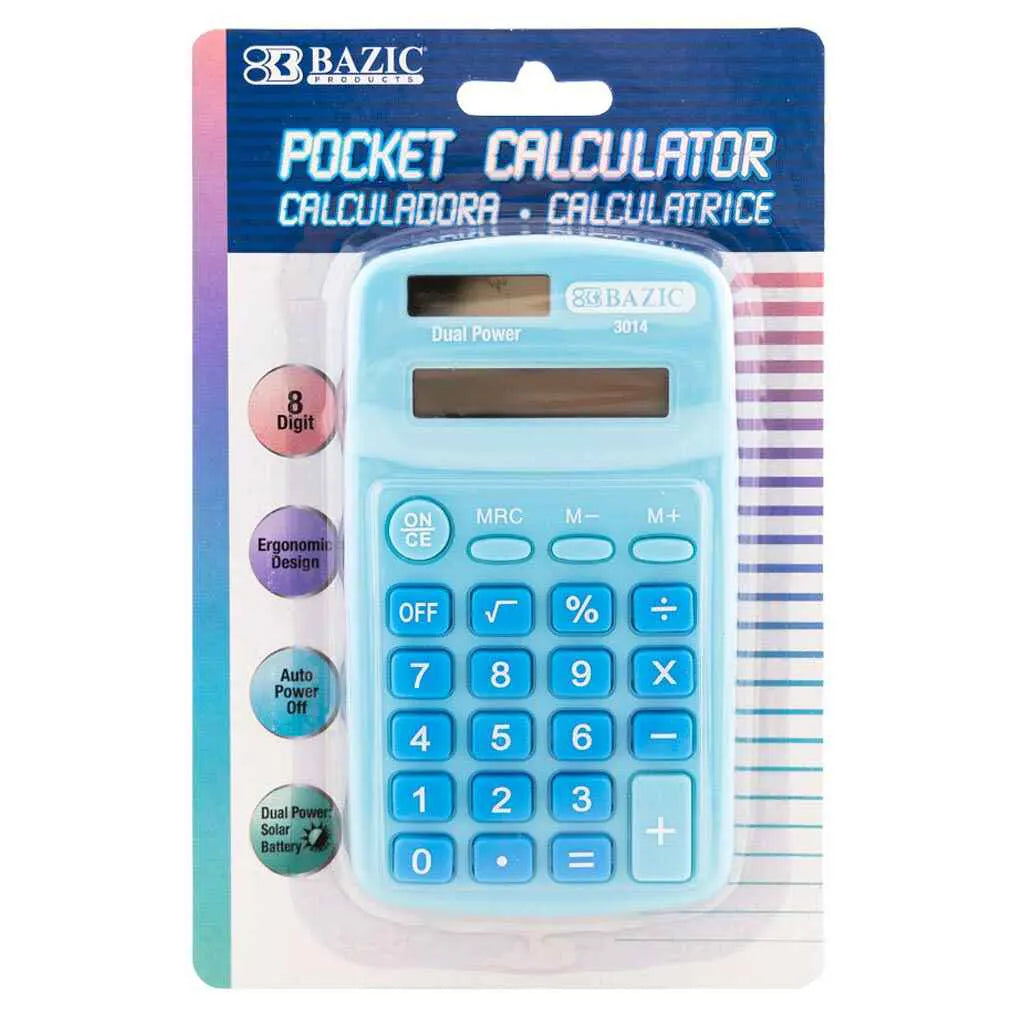 Bazic Pocket Calculator 8-Digit Dual Power